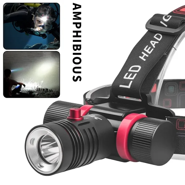 New Type-C Rechargeable IP68 Waterproof LED Diving & Camping Headlamp