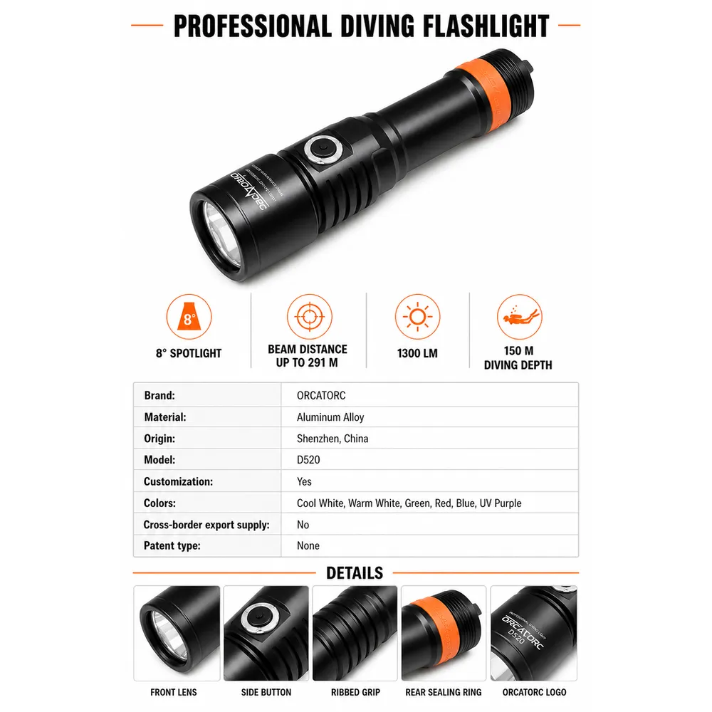 ORCA Aluminum Alloy Scuba Dive Flashlight