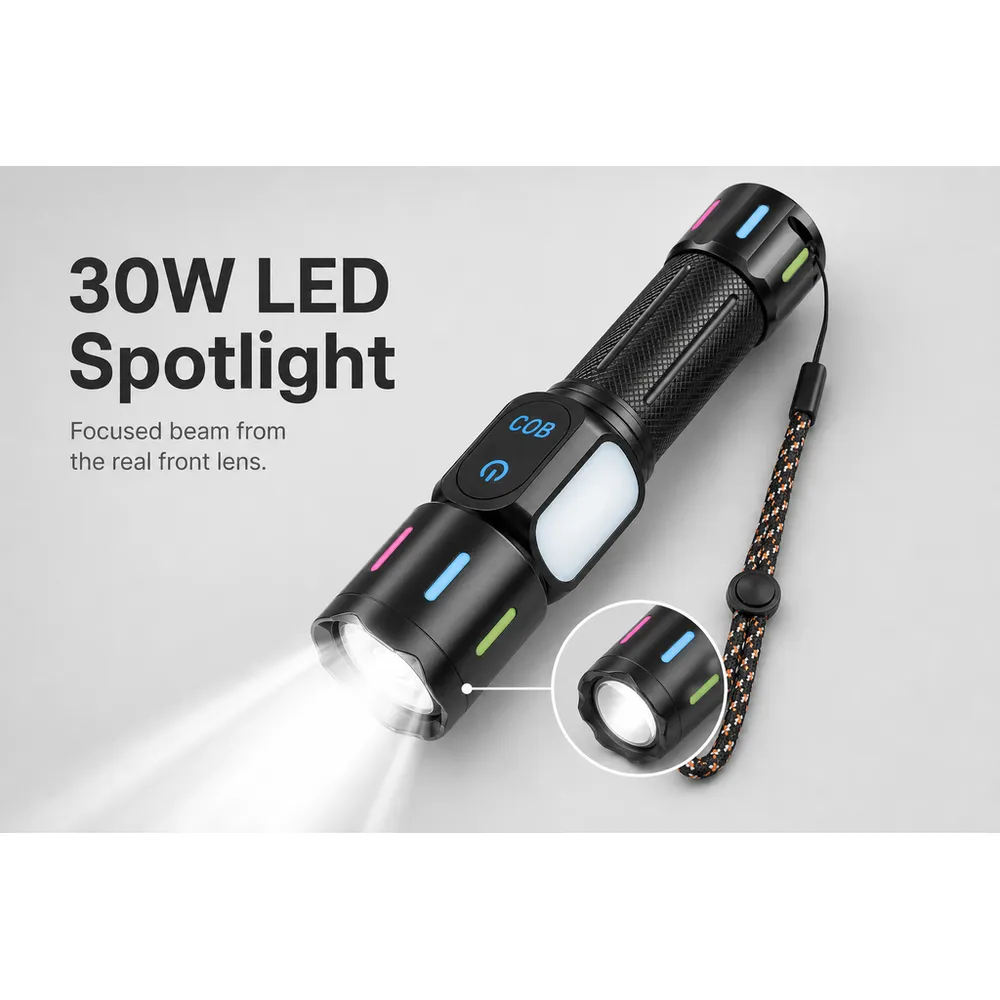 30W High Lumens LED Tactical Hiking Flashlight