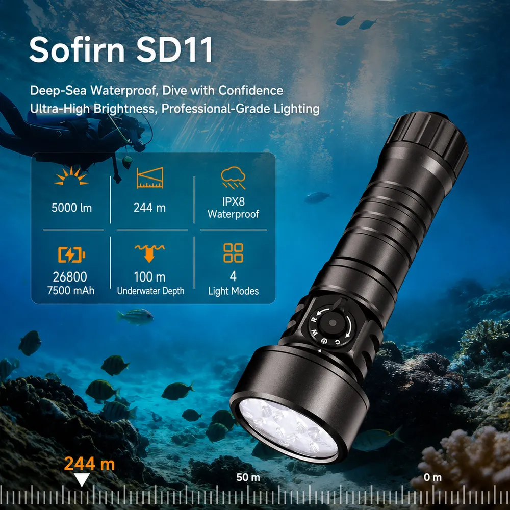 For SD11 Powerful 5000LM Dive Flashlight