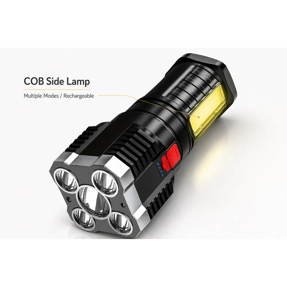 High-Endurance Rechargeable LED Flashlight Four Lights