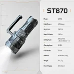 ST870 60 W Laser Flashlight, Aluminum Alloy Rechargeable Long Beam Torch