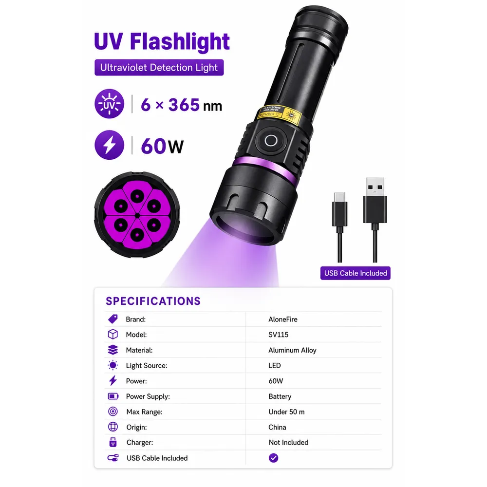 120W 6x4-Core 365nm UV LED Flashlight