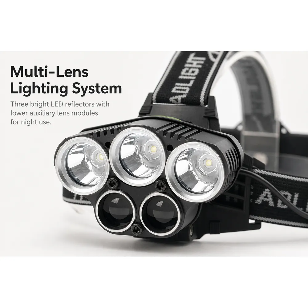LED Headlamp 5 LED 2000 Lumen USB Rechargeable IP65 T6 18650 Flashlight