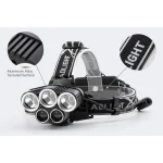 LED Headlamp 5 LED 2000 Lumen USB Rechargeable IP65 T6 18650 Flashlight