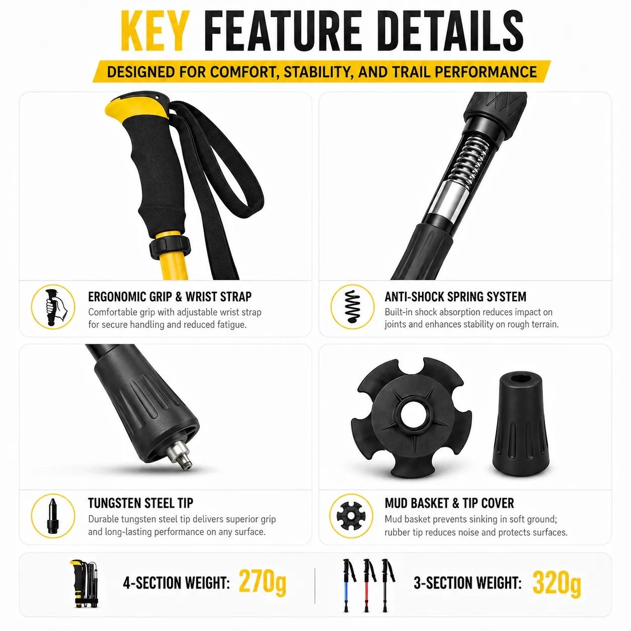 Telescopic Hiking Poles, Foldable Trekking Poles