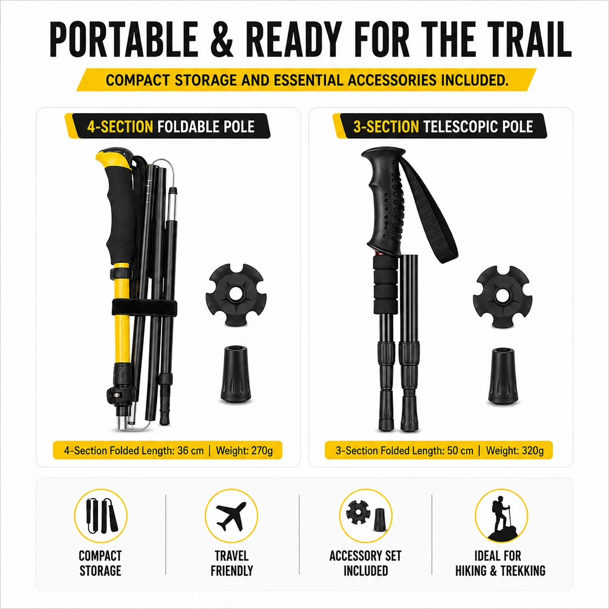 Telescopic Hiking Poles, Foldable Trekking Poles