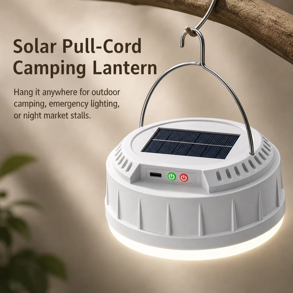 V158 Solar Rechargeable LED Camping Light Pull String Tent Lantern