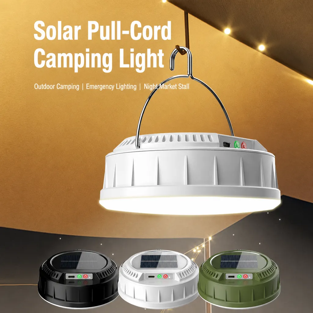 V158 Solar Rechargeable LED Camping Light Pull String Tent Lantern