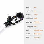 V68 P50 LED Rechargeable Zoom Headlamp 1000 lm 18650 Battery Head Light