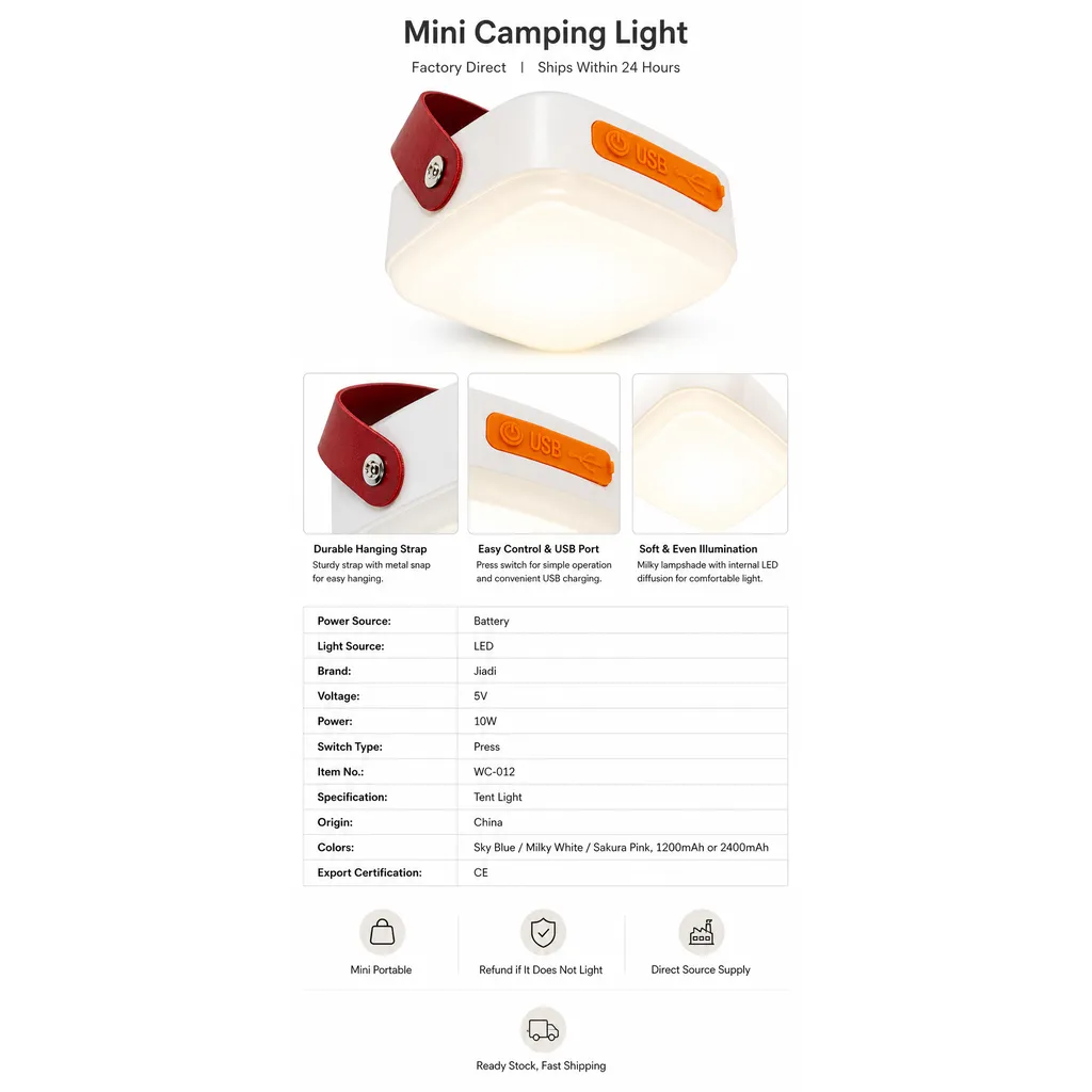 WC-012 Rechargeable LED Camping Lantern Solar Type-C Tent Light
