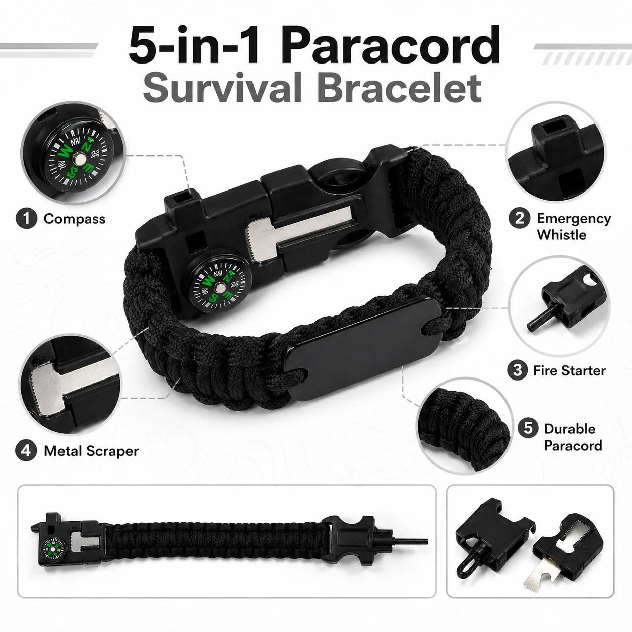 Multifunctional Paracord Survival Bracelet