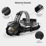Aluminum Alloy Type-C USB Rechargeable IP65 Waterproof 18650