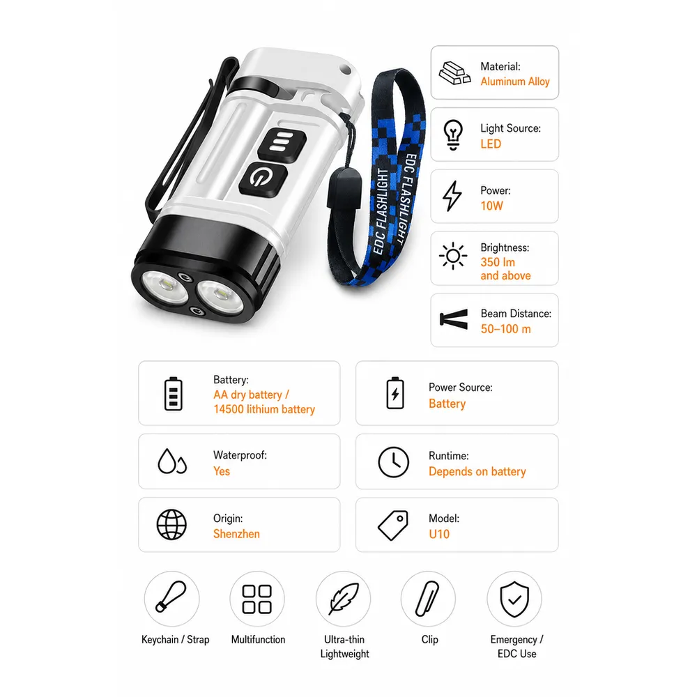 For 10W Edc Flashlight Aluminum Alloy