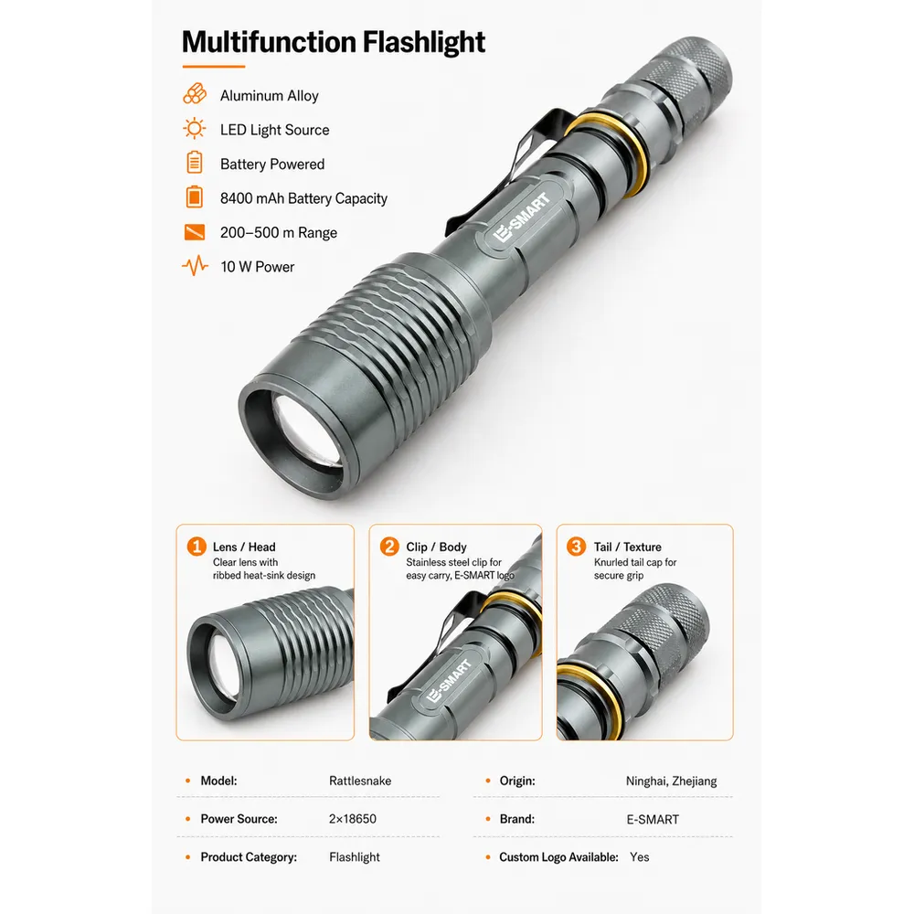 400 Lumen Self Defensive Zoom Rechargeable Aluminum Alloy